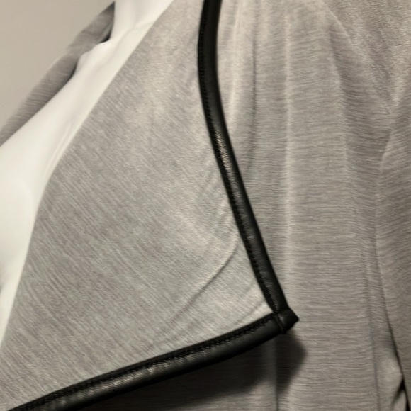 Calvin Klein Gray Velour Faux Leather Trim Cardigan - Picture 7 of 10